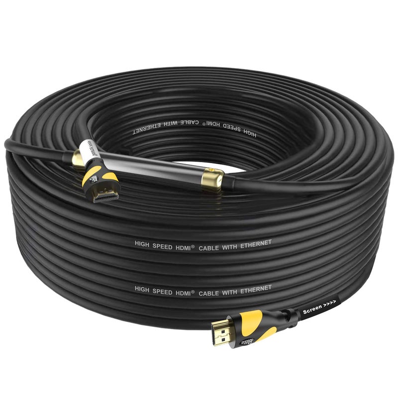 Postta HDMI Cable(100 Feet Yellow) HDMI 2.0V with Built-in Signal Booster-Support 4K,3D,1080P,Ethernet,Audio Return-1 Pack - Image 1